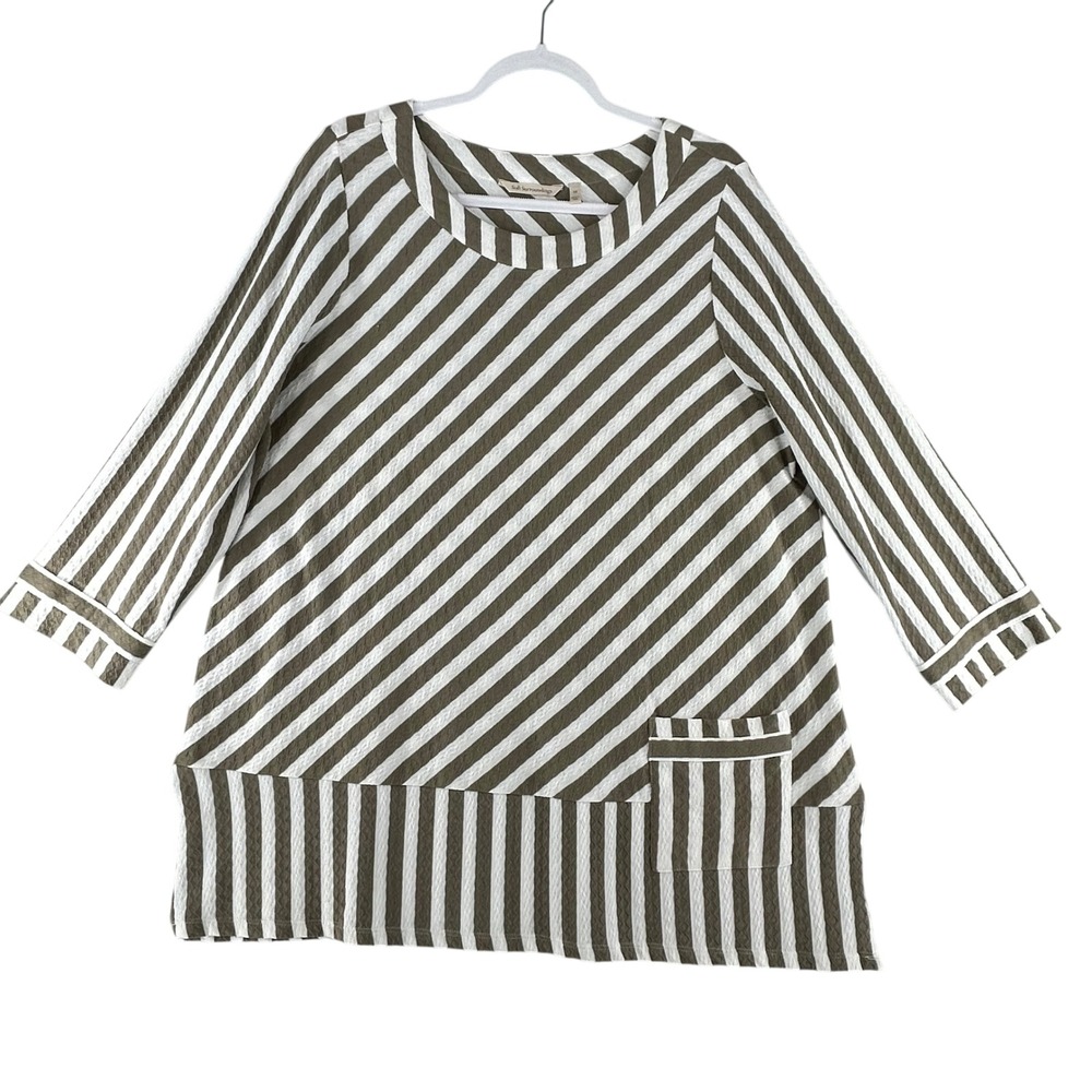 Soft Surroundings Briza Tunic Olive Green‎ White Striped Pocket Womens Size 1X